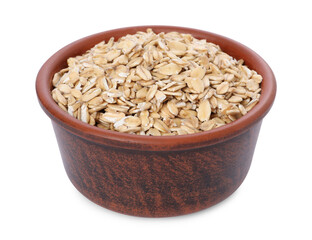 Dry oat flakes in bowl isolated on white