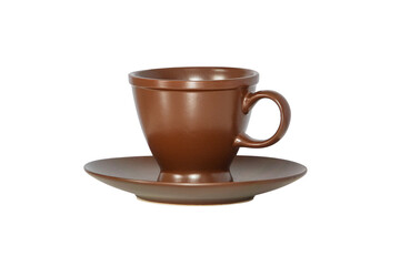cup with saucer for for coffee isolated on white background. handicraft art