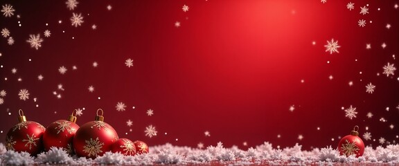 Festive Christmas Ornaments on Red Background

