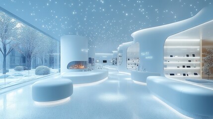 Modern electronics store christmas display with sleek gadgets