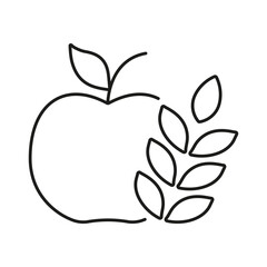 Apple And Grain Line Icon. Healthy Food And Vegan Diet. Nutrition And Wellness. Isolated Vector Illustration