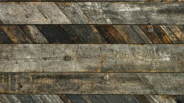 A close-up of weathered wood planks arranged in a herringbone pattern
