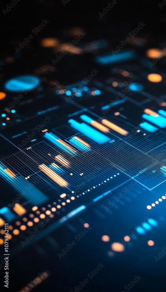 Poster abstract 3d charts, graphs, and analytics data visualization on a high tech background