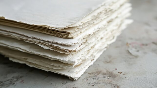 Stack of artisanal paper sheets featuring unique natural imperfections