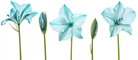 Set Turquoise Gippeastrum Flowers On A White Isolated Background With Clipping Path Closeup No Shadows For Design Nature