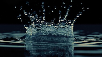 A splash of water against a dark backdrop designed in an animated gif style