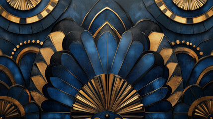 Fototapeta premium Fond Art Déco avec Motifs Géométriques en Bleu, Noir et Doré