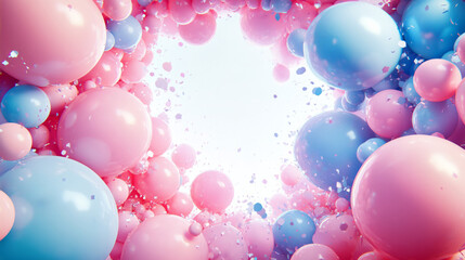 Colorful collection of pink and blue balloons creating a vibrant atmosphere