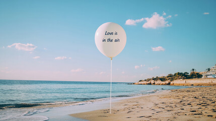 Love is in the air with a balloon on a serene beach at sunset