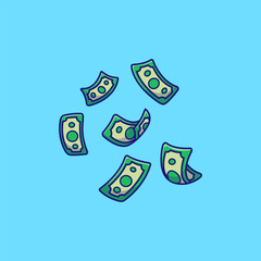 Floating Money Cash Cartoon Vector Illustration. Finance Concept. Flat Cartoon Outline Style.