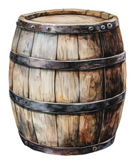 Fototapeta premium PNG Wooden barrel with metal bands, rustic design