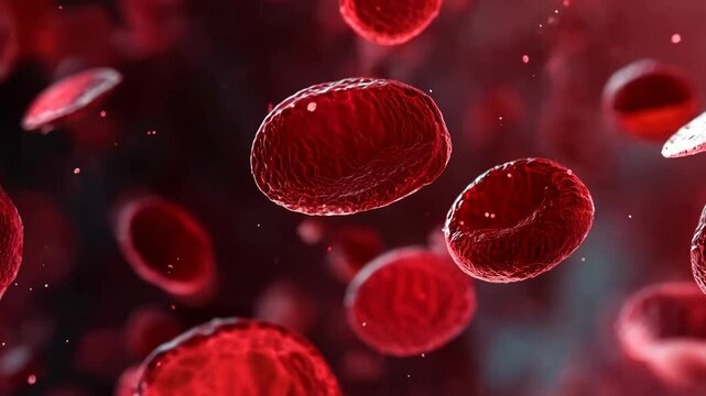 Hematocyte. Blood cells observed under a microscope. Macro red cells. Iron deficiency anemia concept