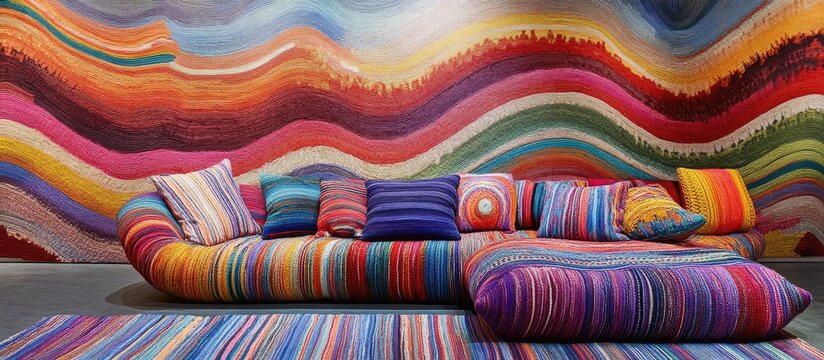 Knitted home decor installation featuring Missoni designs showcased during International Design Week textile art vibrant patterns