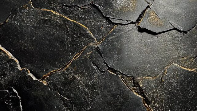 A close-up of black stone with gold veins