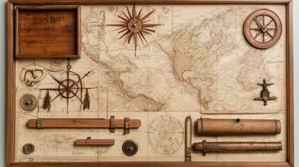 Antique nautical charts and tools evoke the spirit of Columbus Day, celebrating the voyage and discovery.