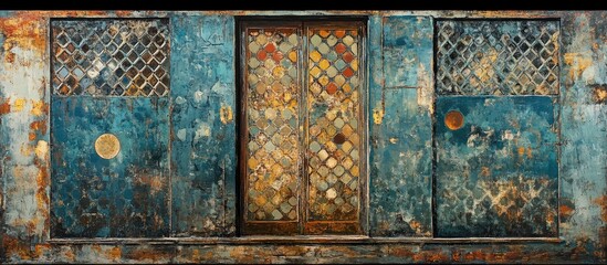Front view of a textured wall with intricate patterns showcasing architectural details and design elements