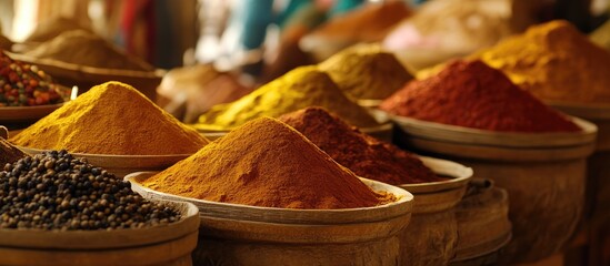 Historic marketplace filled with vibrant spices and textiles a glimpse into traditional commerce