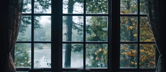 Glass window framed in elegant black wood enhancing the room s contemporary aesthetic