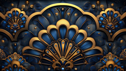 Obraz premium Fond Art Déco avec Motifs Géométriques en Bleu, Noir et Doré