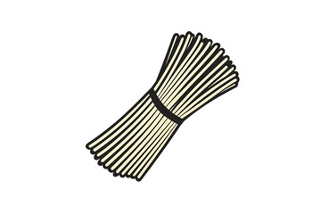 PNG cut out isolated background. A simple and clean icon depicting a bundle of pasta noodles tied with a band, symbolizing pasta or food-related themes.