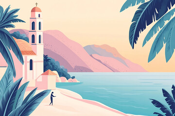 Obraz premium Sunset over tower & palms