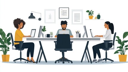 Fototapeta premium Team collaboration in office illustration workspace modern design aerial view business dynamics