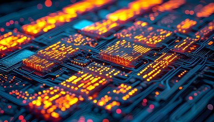 Fototapeta premium Abstract Technology Circuit Board Background with Glowing Lights