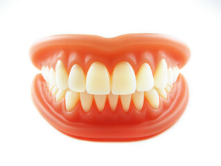 Fototapeta premium Close-up of artificial dentures with realistic white teeth