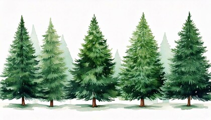 Fototapeta premium Watercolor Christmas Pine trees clip art isolated on white background