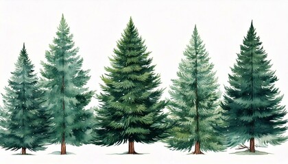 Obraz premium Watercolor Christmas Pine trees clip art isolated on white background