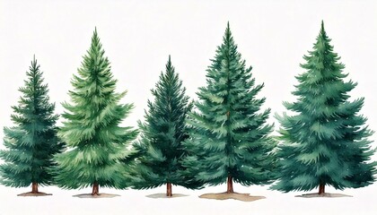 Fototapeta premium Watercolor Christmas Pine trees clip art isolated on white background