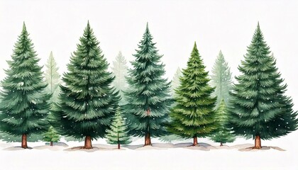 Obraz premium Watercolor Christmas Pine trees clip art isolated on white background