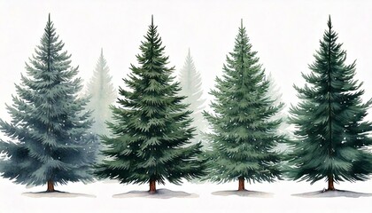 Obraz premium Watercolor Christmas Pine trees clip art isolated on white background