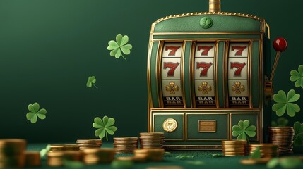 Lucky Slot Machine with Shamrocks and Coins