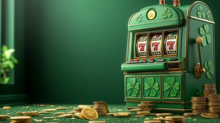 Green Slot Machine with Shamrock Theme