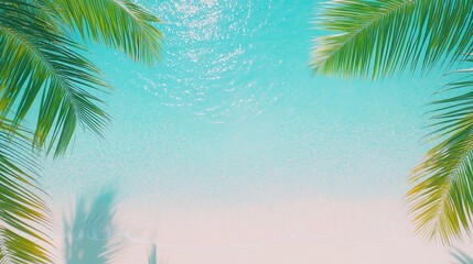 Fototapeta premium Tropical Beach Paradise with Crystal Clear Water and Palm Leaves Overhead