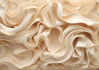 Obraz premium Beige textured surface with layered white paper art creating organic swirl and wave patterns