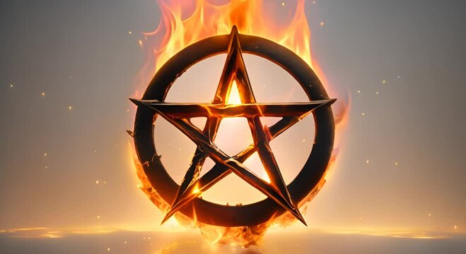 Fire yellow pentagram fantasy pentagram star in flames 4K