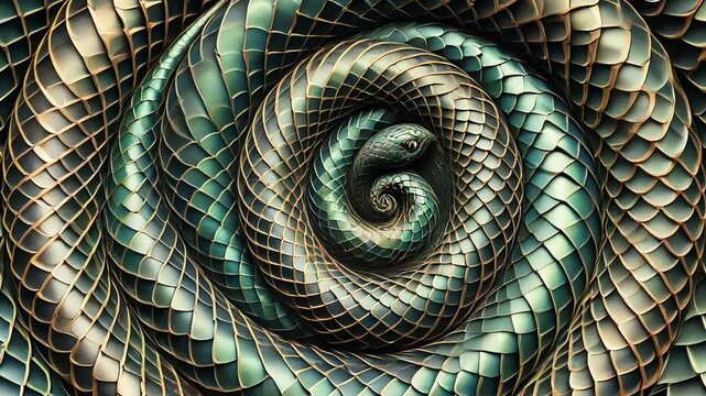 Intricate Spiral of Serpent Scales in Hypnotic Pattern