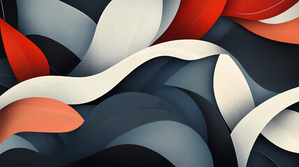 Layered organic shapes with bold colors and smooth curves, creating an abstract pattern with botanical Botanical. Illustration