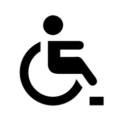 A minimalistic vector icon representing a wheelchair symbol, illustrating accessibility and inclusivity for individuals with mobility limitations in various environments
