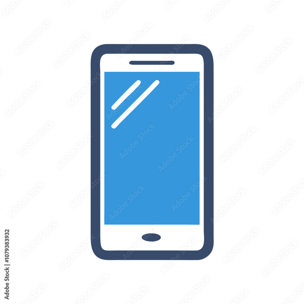 Poster a vector icon of a smartphone with a blue screen and simple design, ideal for illustrating mobile te