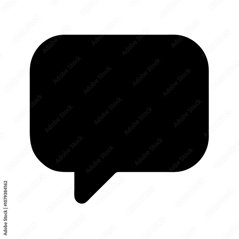 Poster a simple black vector icon of a speech bubble used for communication, indicating conversation or dia