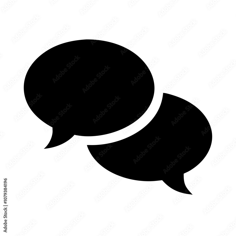 Poster two overlapping speech bubbles representing communication and conversation, commonly used in messagi