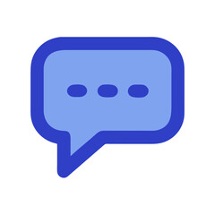 A simple blue vector icon depicting a speech bubble illustrating communication and conversation in a digital or artistic context