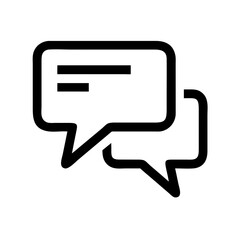 A simple vector icon design featuring overlapping speech bubbles representing communication, dialogue, and interaction in a modern digital context