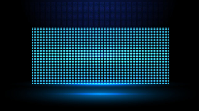 A vibrant digital display panel showcasing blue and cyan lights in a dark environment, perfect for modern technology backdrops.