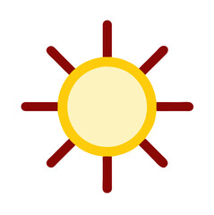 Bright vector sun icon with rays illustrating a cheerful daytime atmosphere suitable for various graphic design projects and applications