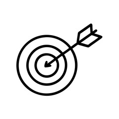Vector icon representing the bullseye with an arrow hitting the center, symbolizing precision, target achievement, and focus on goals in various activities related to success