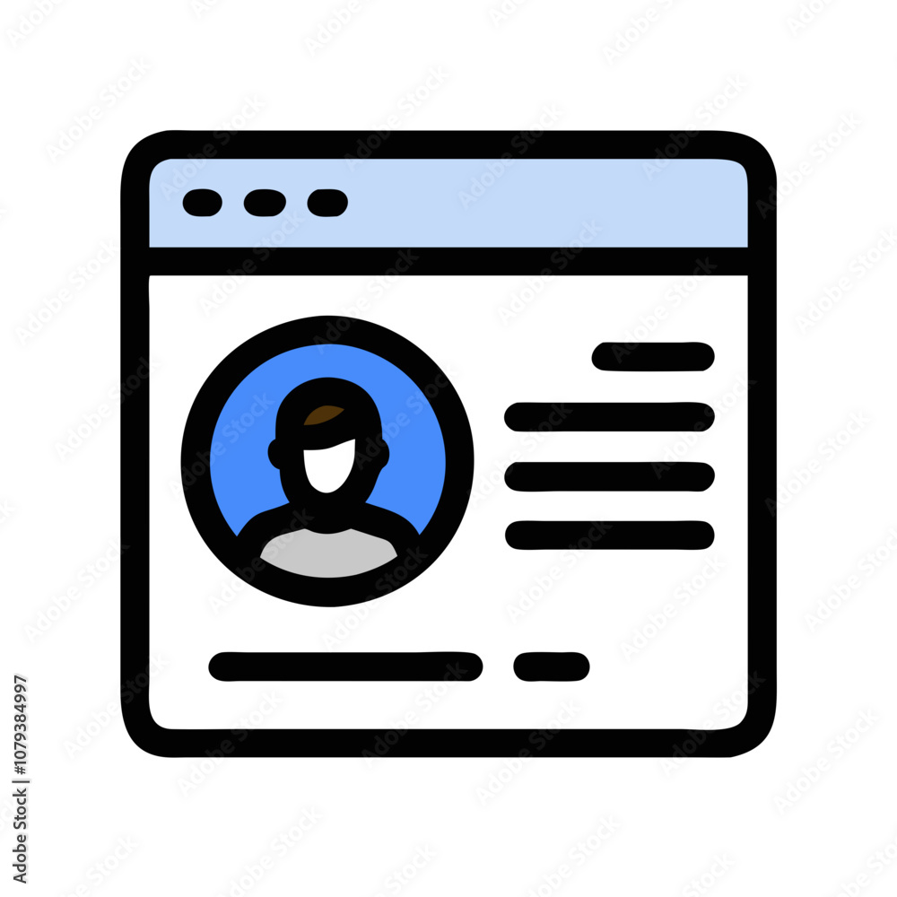 Poster vector icon representing a user profile on a web page showcasing a person’s basic information and co